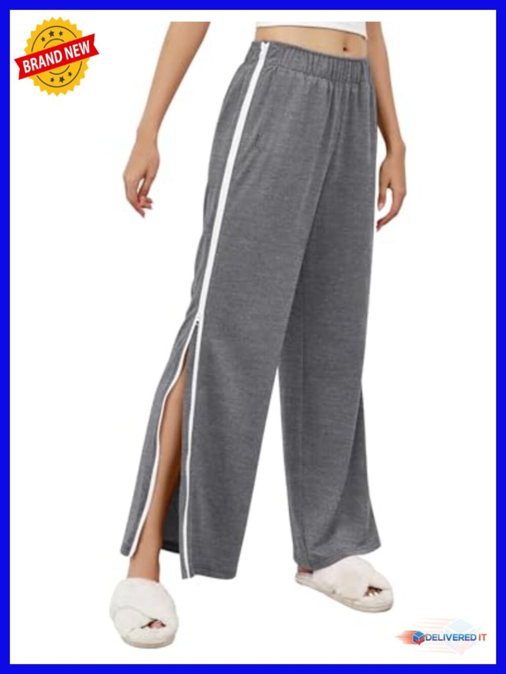 Tear Away Pants Full Open Side Zipper Sweatpants Post Surgery with Pockets